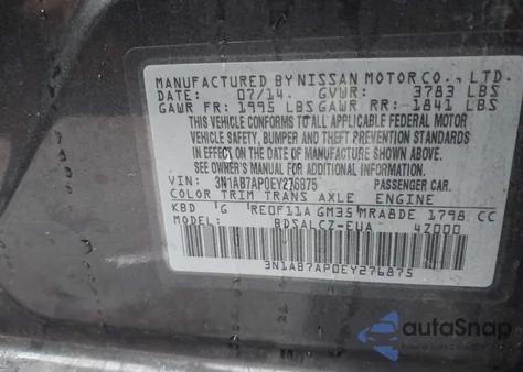 2014 Nissan Sentra S z USA, uszkodzony, nr VIN 3N1AB7AP0EY276875